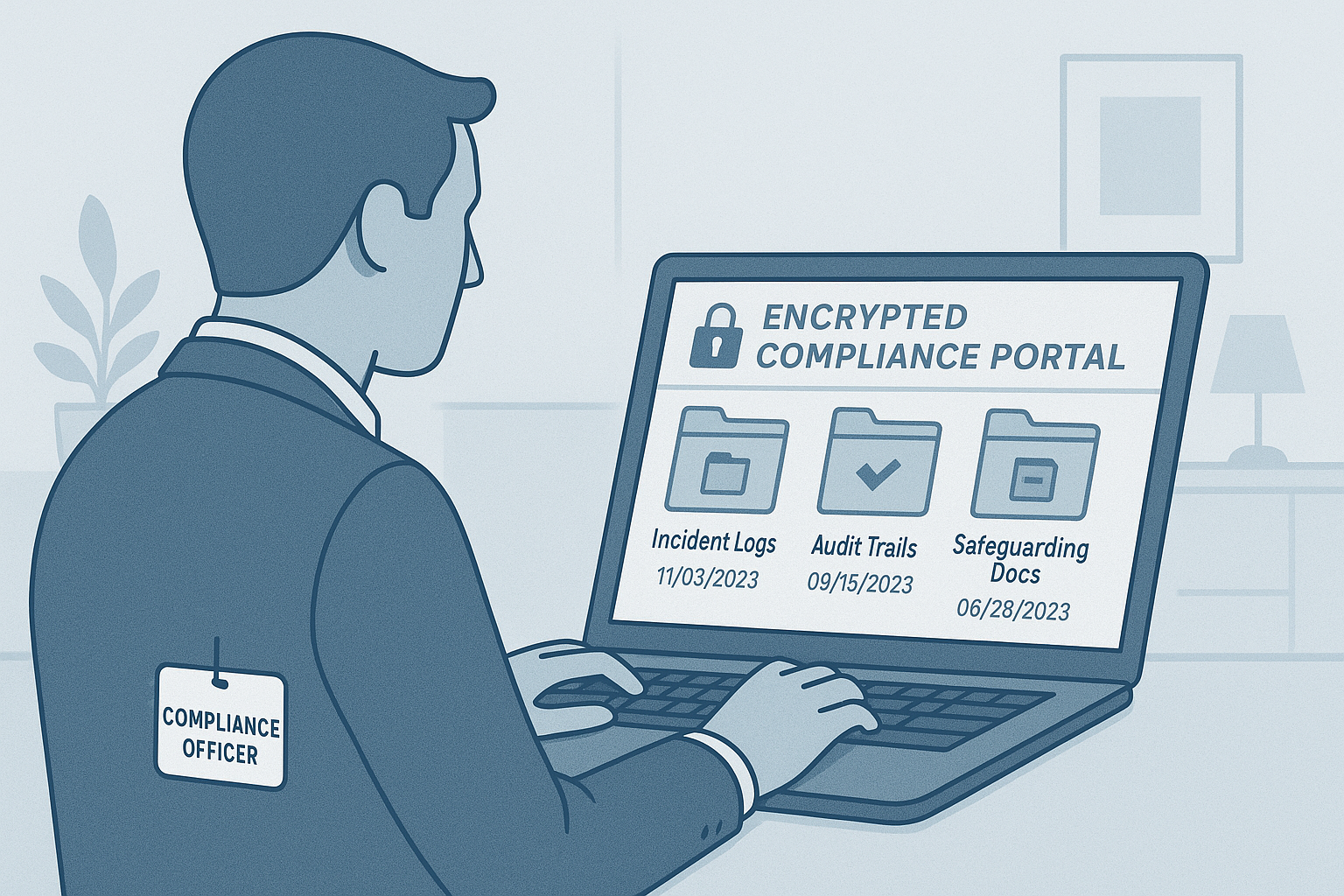 Compliance officer accessing RPAA record keeping portal with secure, categorized files.