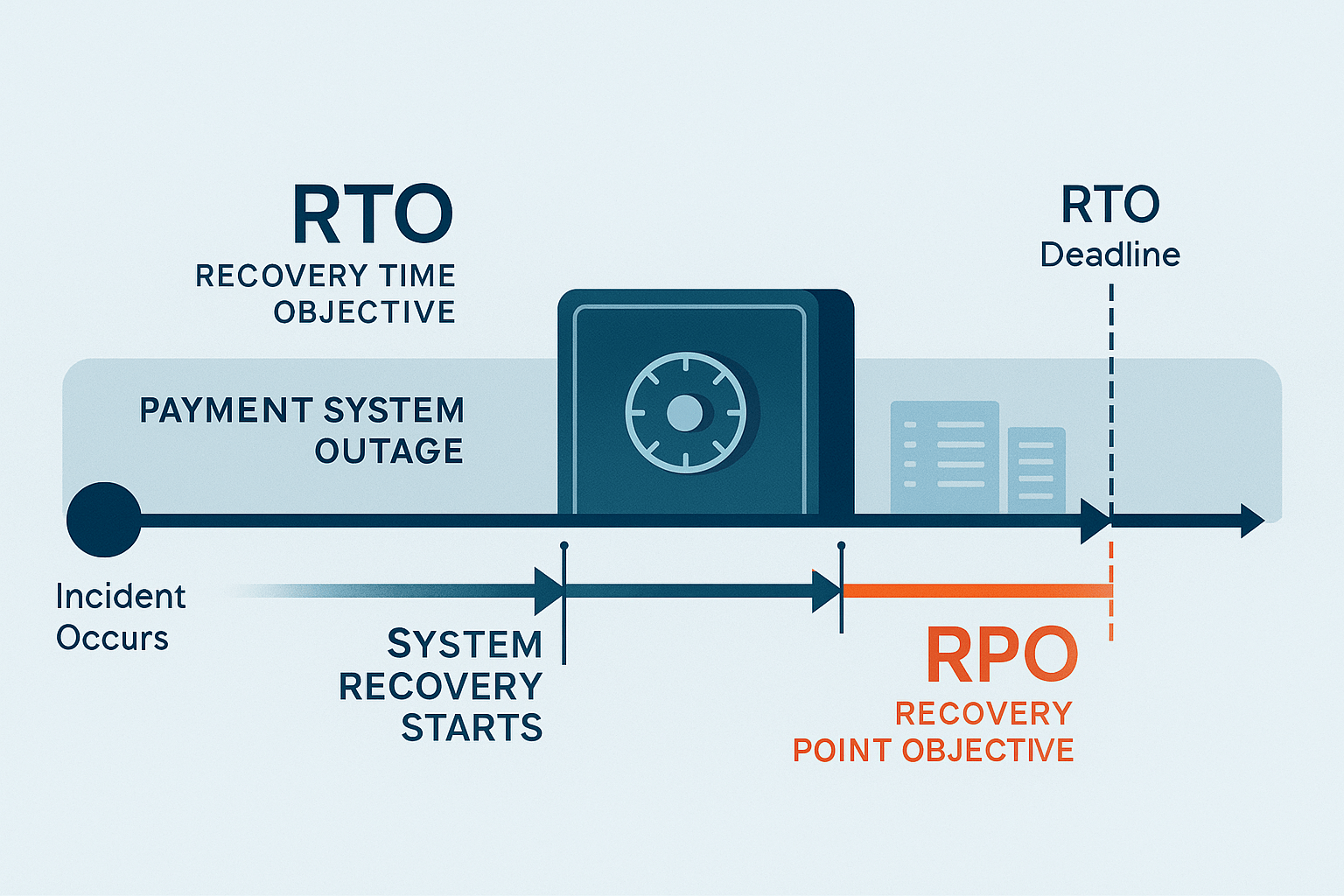 Visual comparison of RTO and RPO metrics for RPAA business continuity compliance.